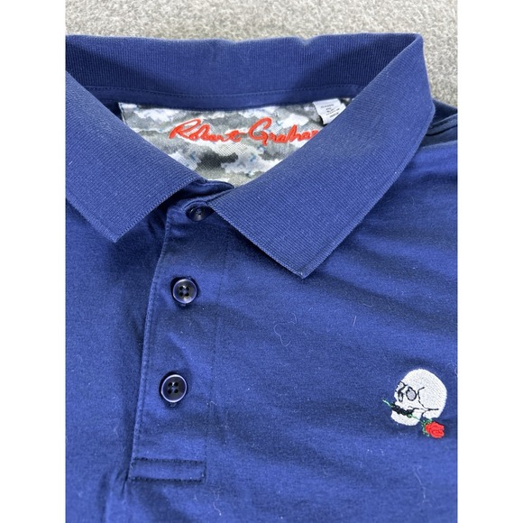 Robert Graham Polo Shirt Men Size‎ M Blue Classic Fit Cotton Embroidered Skull - Picture 7 of 7